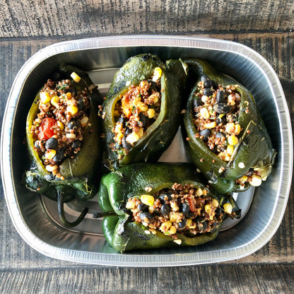 Chile Rellenos with Mild Red Chile Sauce and Cashew Crema