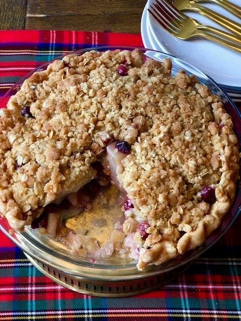 Winter pear and cranberry streusel pie