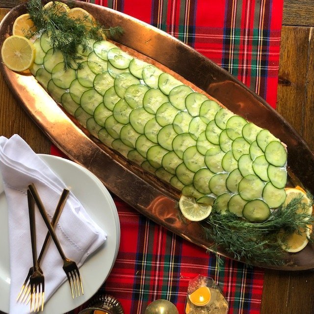 Poached, dressed organic salmon